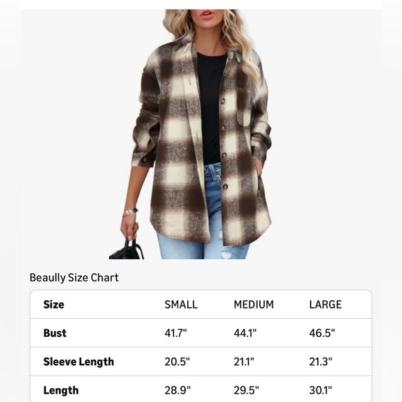 NWT BLACK/WHITE/BROWN MULTI COLOR FLANNEL SHACKET JACKET-S - Picture 16 of 17